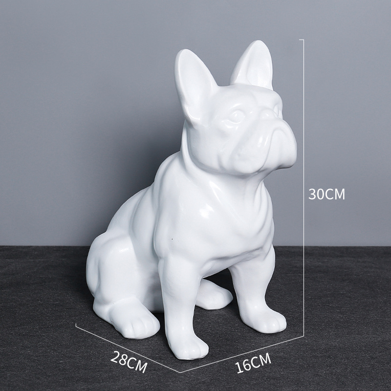 LIFE SIZE RESIN RED WHITE BLACK MINIATURE SITTING CUTE ANIMAL FRENCH BULL DOG PUPPY HOUSE ROOM GARDEN DECORATIVE STATUE MODEL