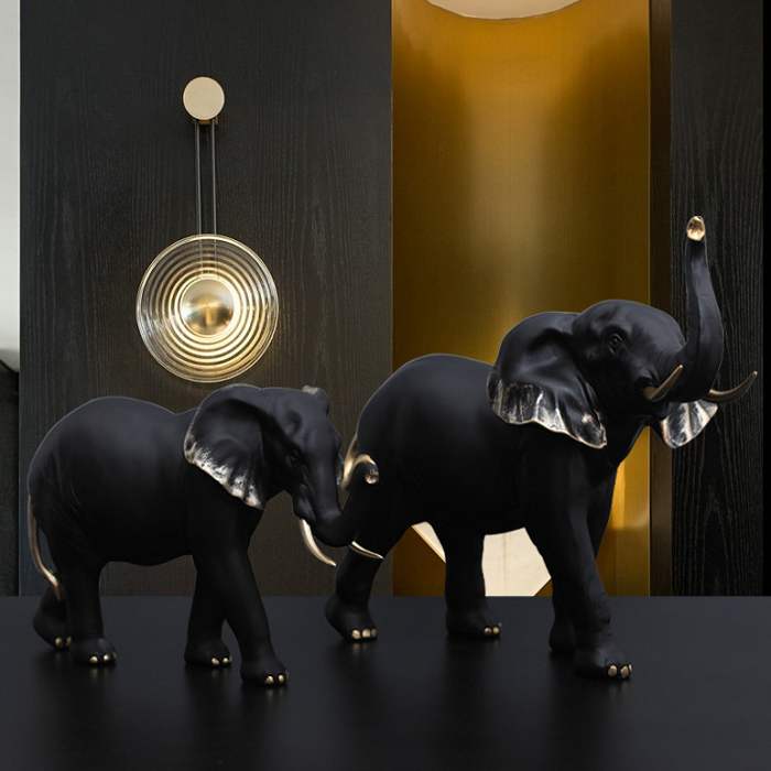 2022 POLYRESIN WHITE BLACK GOLDEN FEMALE MALE ANIMAL WALKING ELEPHANT COUPLE SCULPTURE HOLIDAY GIFT SOUVENIR HOME DECORATION TOY