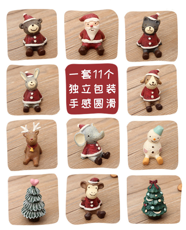 2020 READY TO SHIP RESIN CARTOON HOLIDAY CHRISTMAS XMAS TREE SANTA CLAUS SNOWMAN  MINI ANIMAL STATUES DECORATIVE PENDANT STATUES