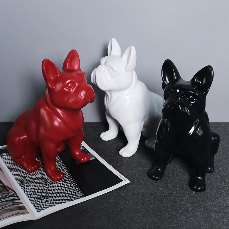 LIFE SIZE RESIN RED WHITE BLACK MINIATURE SITTING CUTE ANIMAL FRENCH BULL DOG PUPPY HOUSE ROOM GARDEN DECORATIVE STATUE MODEL