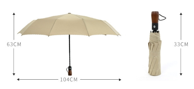 Multi Color Custom Logo Wooden Handle Compact 3 Folding Umbrella Automatic Sun And Rain Sombrilla Parapluie Umbrella For Outdoor