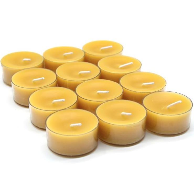 Wholesale Handmade Natural Yellow Beeswax Round Tealight Candles In Transparent Plastic Case