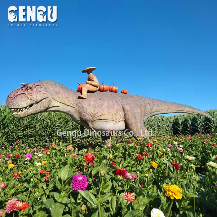 Animatronic Halloween Model High Simulation Dinosaur With Scarecrow And Pumpkin