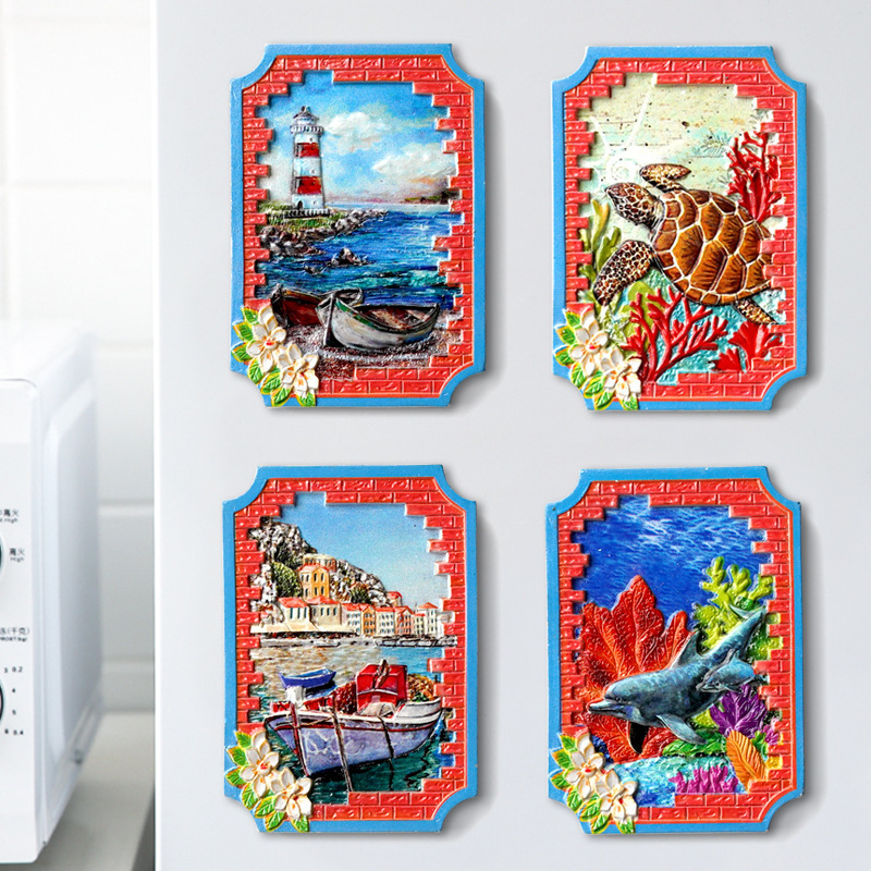 Supplier Wholesale Creative Ocean Wind Travel Souvenirs Magnetic Suction Home Decoration Resin Artifact Refrigerator Stickers