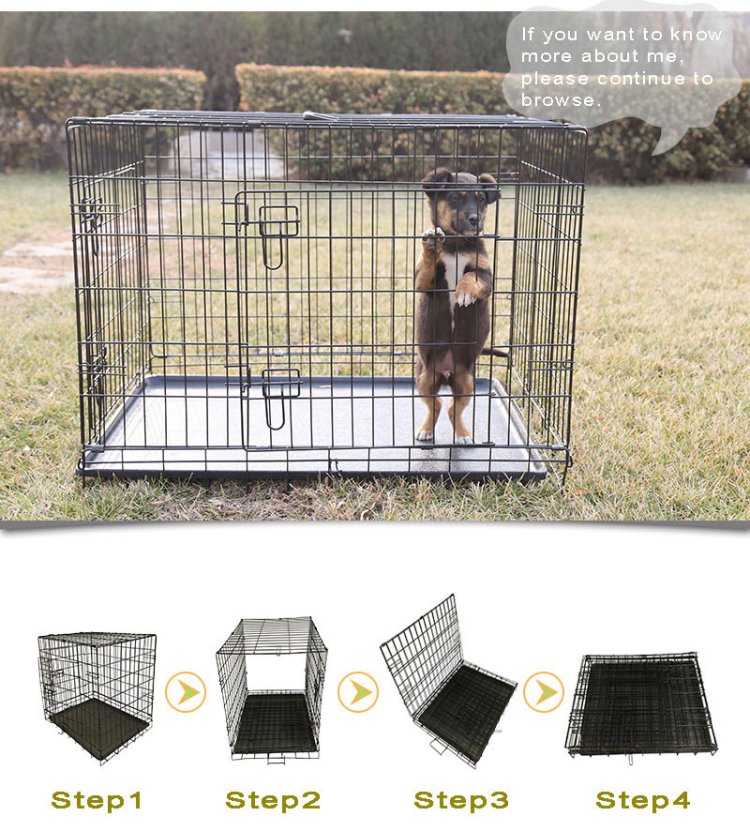 Wholesale Manufacturer 30 36 42 48 Inch Metal Foldable Dog Crates Cage Metal Folding Dog Cage Black Impact Dog Kennel Crate