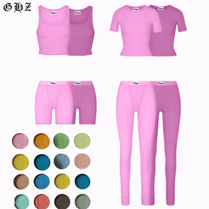 Wholesale Manufacturer Private Logo Cotton Ribbed Loungewear Women Sets Custom Two Piece Lounge Wear Women Clothing