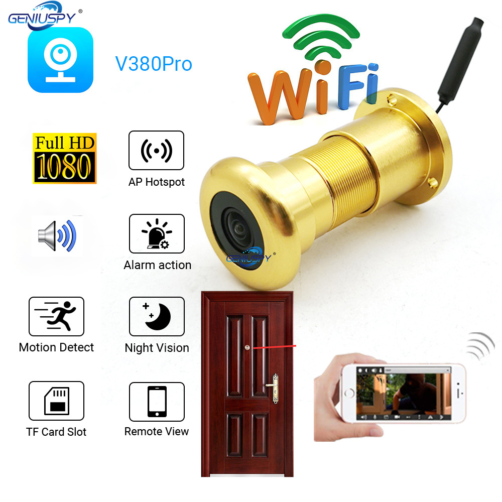 Wireless IR Night Vision Fisheye Camera P2p Remote 180 Degree Angle View 1080P  Front Door Security Wifi Micro  Camera