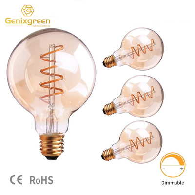 Dimmable E27 220v Spiral Filament Led Edison G80 Globe Bulb 3W Amber Glass 2200k Led E26 110v Decorative Lights Lamp