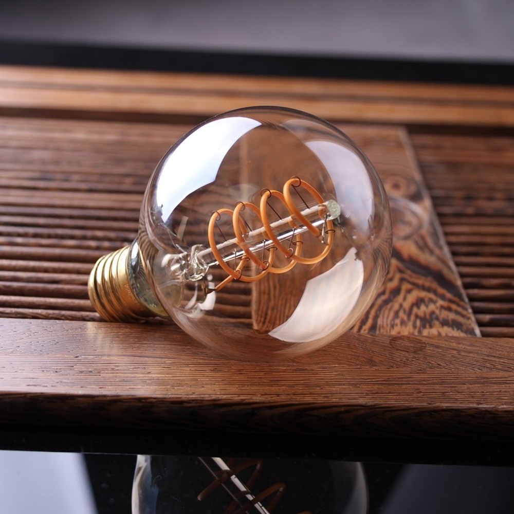 Dimmable E27 220v Spiral Filament Led Edison G80 Globe Bulb 3W Amber Glass 2200k Led E26 110v Decorative Lights Lamp