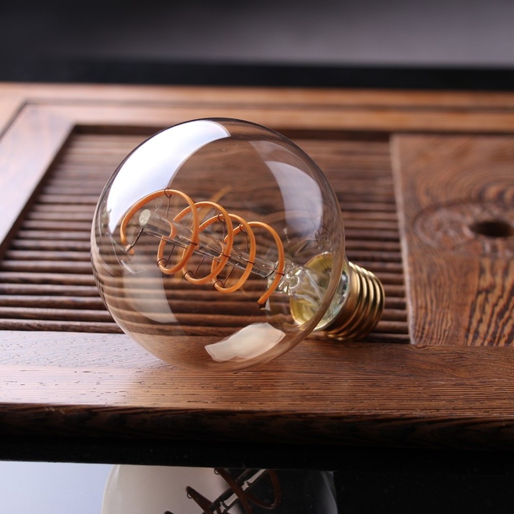 Dimmable E27 220v Spiral Filament Led Edison G80 Globe Bulb 3W Amber Glass 2200k Led E26 110v Decorative Lights Lamp