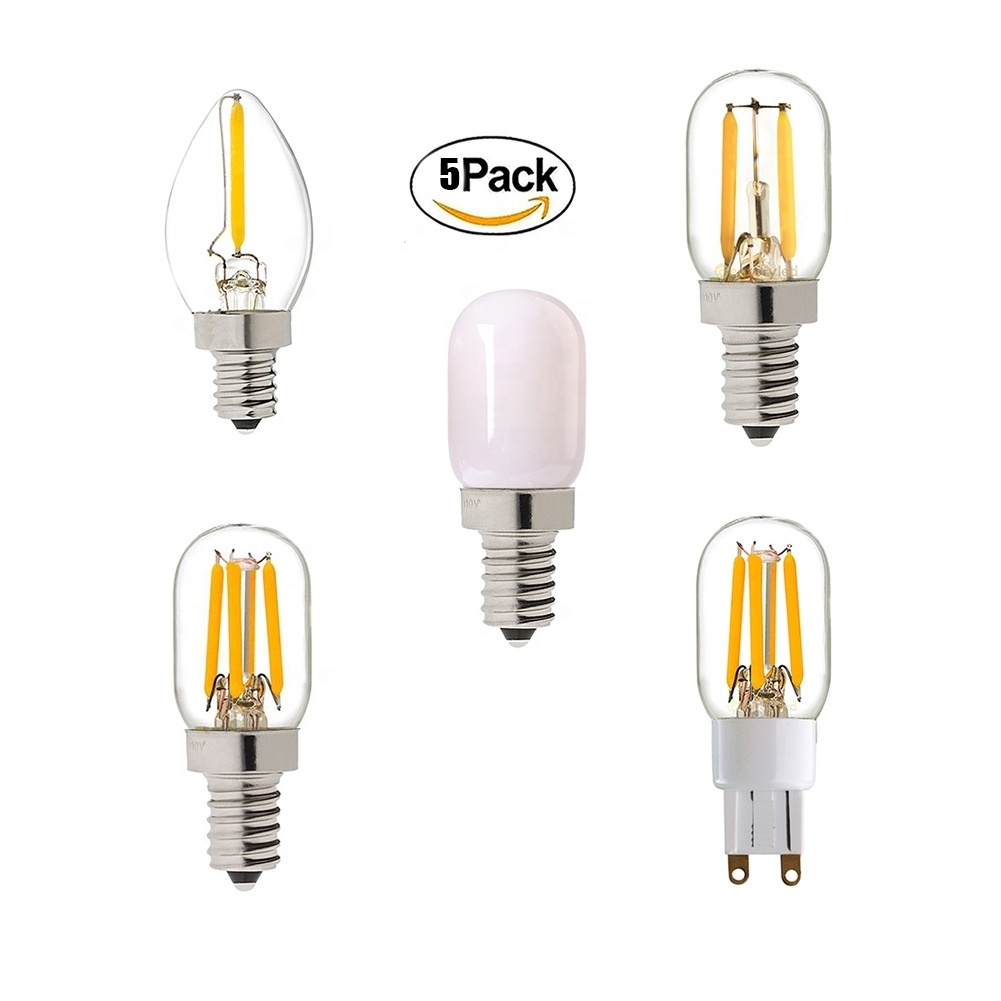 1W 2W 2200K T20 T22 Tubular Filament Bulb E12 E14 G9 Base Dimmable Led Fridge Spare Parts Refrigerator Freezer Light Bulb