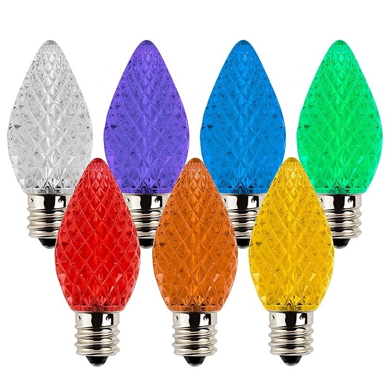 120v 7w C7 C9 Mardi Gras Lightbulbs Candelabra E17 E12 Twinkle LED Fancy Christmas Bulb C7 Colored Incandescent Christmas Light