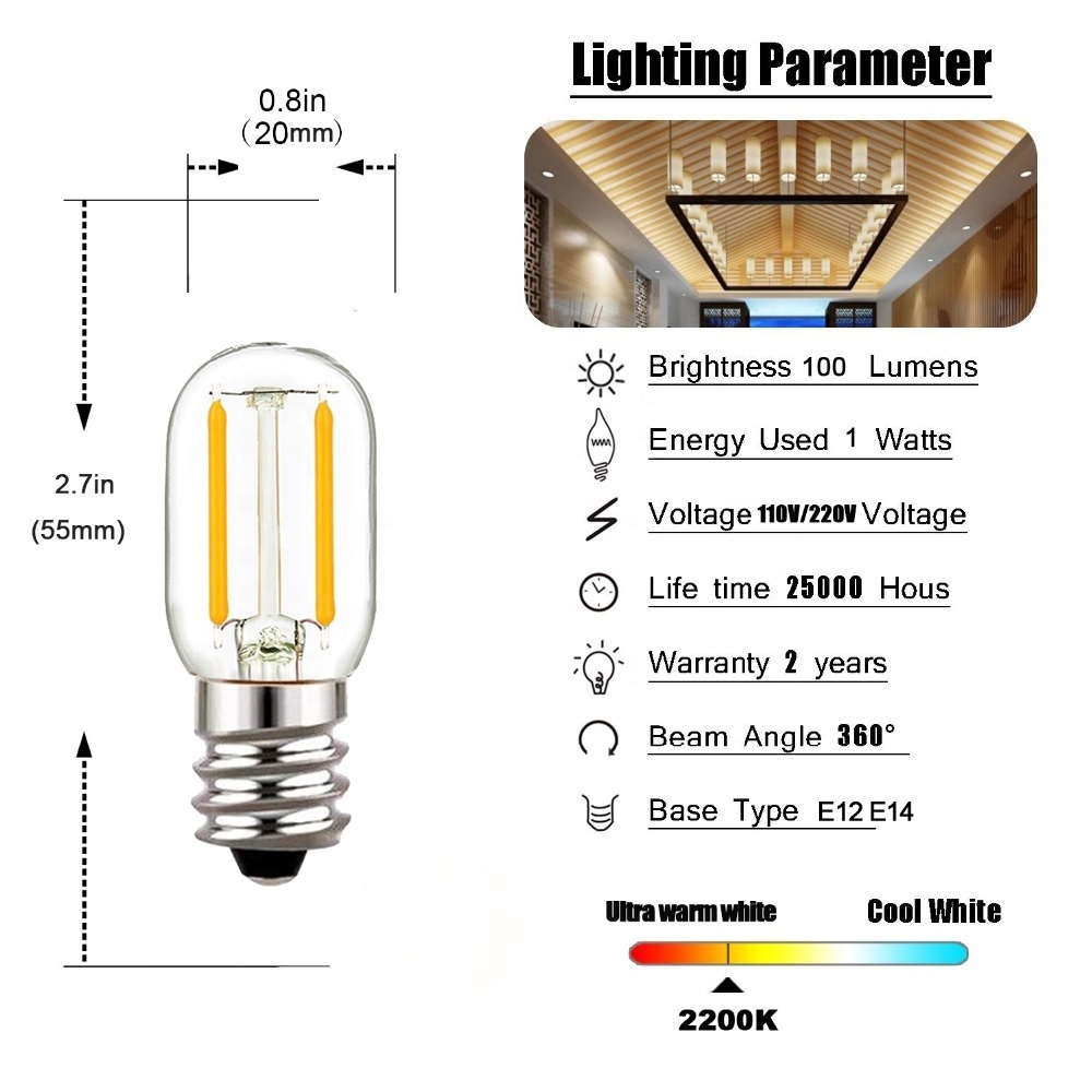 Dimmable 110v 230v 24V 1W E14 E12 Socket T20 Mini LED Filament Bulb Lights candelabra Bulbs For Home Outdoor Wedding Decoration