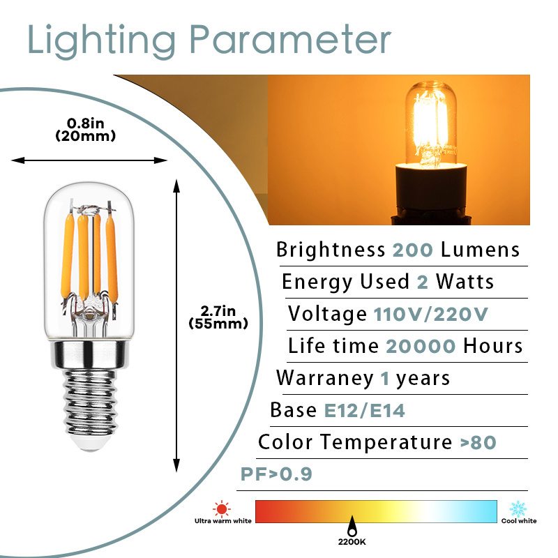 Home Lighting T20 2w e14 e12  Mini String Light Bulb Dimmable LED Filament Bulbs For Home Parlor Outdoor Led Filament Bulb