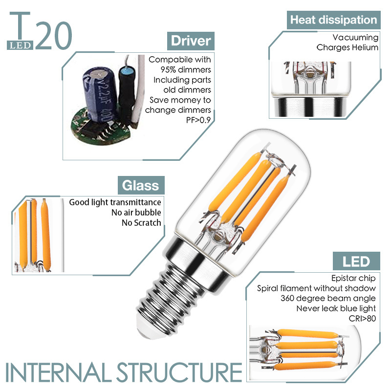 Home Lighting T20 2w e14 e12  Mini String Light Bulb Dimmable LED Filament Bulbs For Home Parlor Outdoor Led Filament Bulb