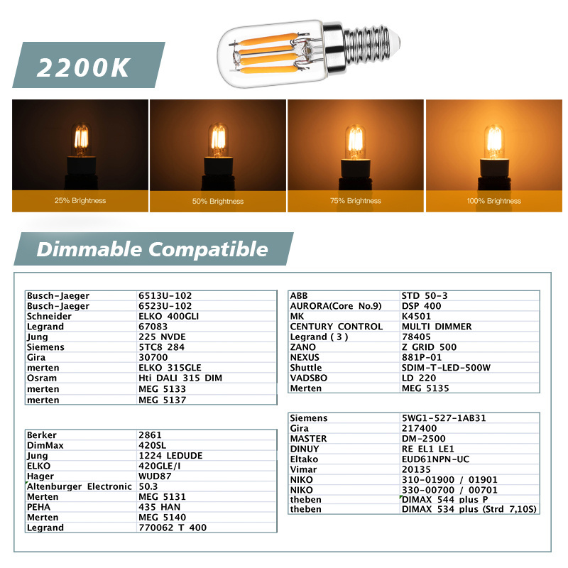 Home Lighting T20 2w e14 e12  Mini String Light Bulb Dimmable LED Filament Bulbs For Home Parlor Outdoor Led Filament Bulb