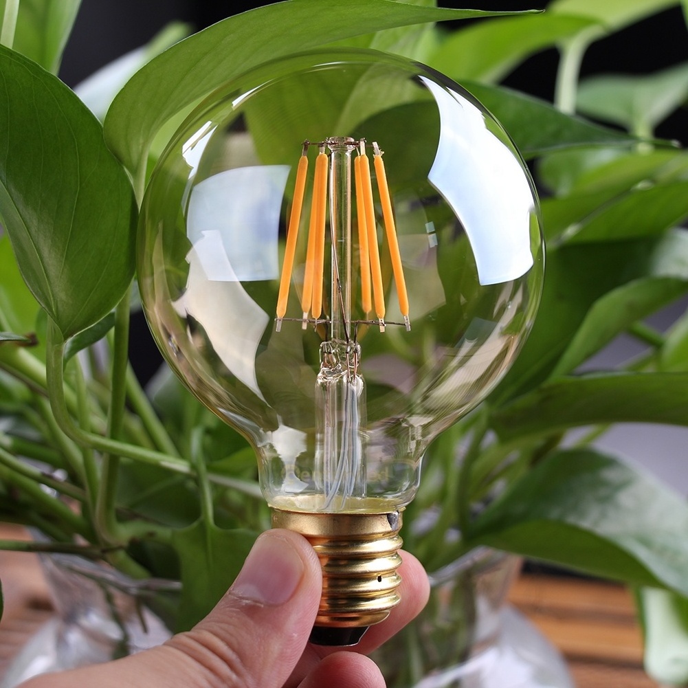 Custom OEM ODM 4W 6W 110V 220V E26 E27 Dimmable G80 Gold Tint LED Filament big round Light Bulbs Vintage Edison Bulb chandeliers