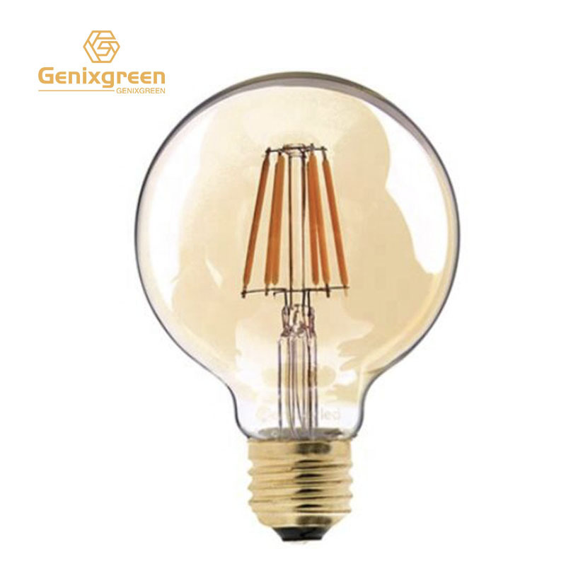 Custom OEM ODM 4W 6W 110V 220V E26 E27 Dimmable G80 Gold Tint LED Filament big round Light Bulbs Vintage Edison Bulb chandeliers