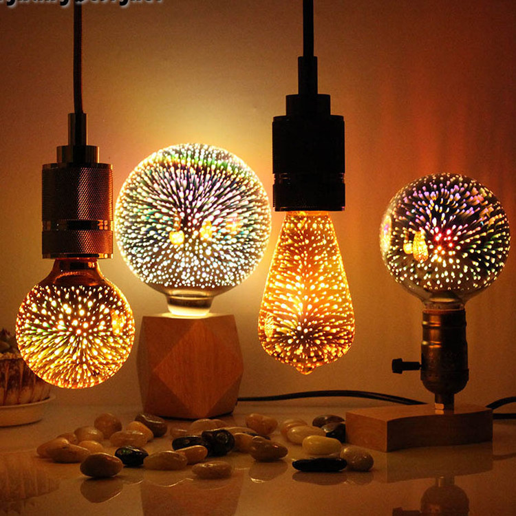 E27 Light Bulb 3D Decorative Bulb Firework 110 220V ST64 G95 G80 G125 A60 Bottle Star Heart Holiday LED Lights Christmas Lamp