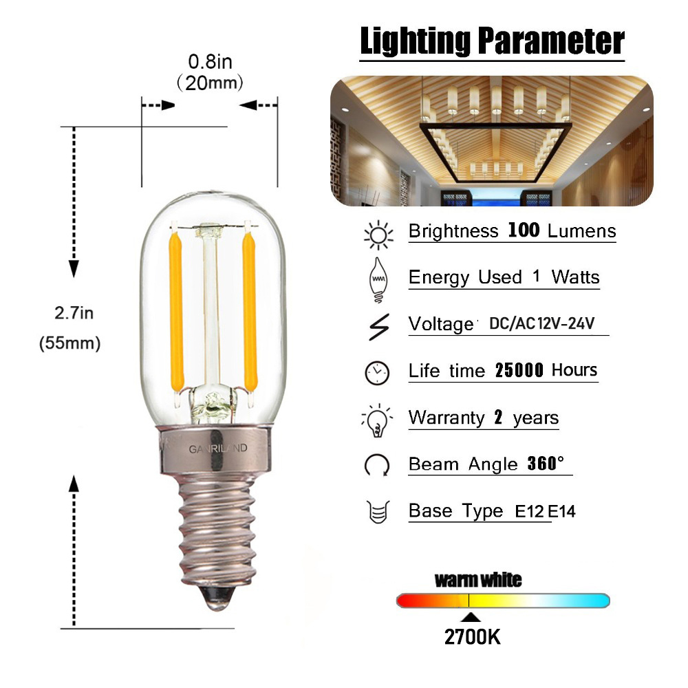 E12 E14 T20 Wholesale Led Edison Bulb 1W 2700K 110V 220V Dimmable Led Filament Bulb