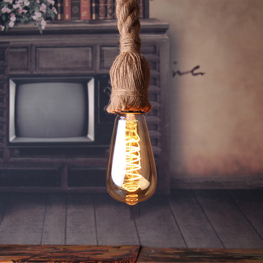 Retro Hanging Lights hanglamp E27 farmhouse light fixture hanging cables Vintage Hemp Rope Double Head Pendant Light