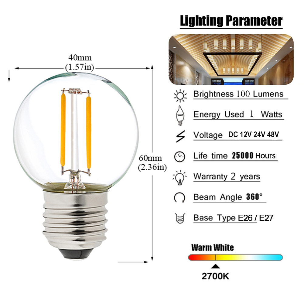 LED Replacement Bulb Ampoule G40 Mini Globe LED Light Bulb filament bulb string lights chandelier Indoor Outdoor Decoration