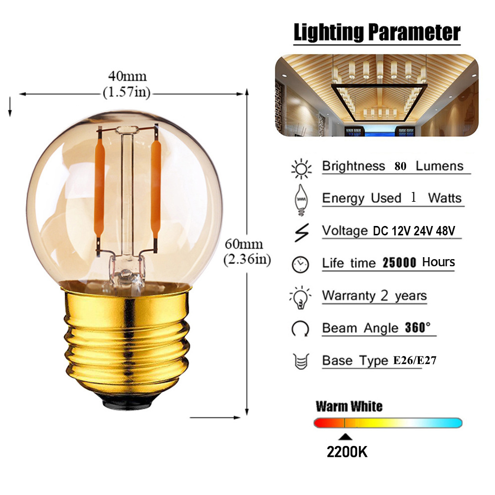 LED Replacement Bulb Ampoule G40 Mini Globe LED Light Bulb filament bulb string lights chandelier Indoor Outdoor Decoration