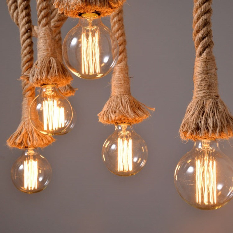 Cuerda Vintage Cable Suspension Ampoules Wood Chandelier Hanging Pendant Light Rustice Chandelier Wooden Ceiling Lights