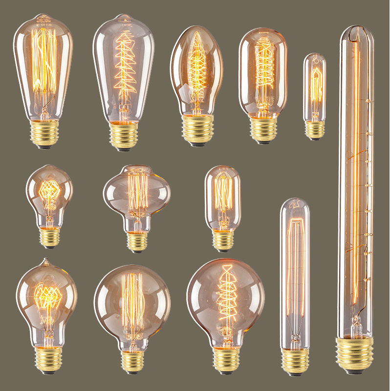 Wholesale Vintage Antique E27 Light Bulb Filament ST64 T45 G80 G95 G125 T30 Edison Bulb Wire Tungsten Straight E14 E26 E27 B22