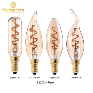 CE ROHS E12 E14 Candelabra Base Dimmable T25 C35 C32 110V 220V 3W LED Filament Bulbs for Chandelier Home Lighting