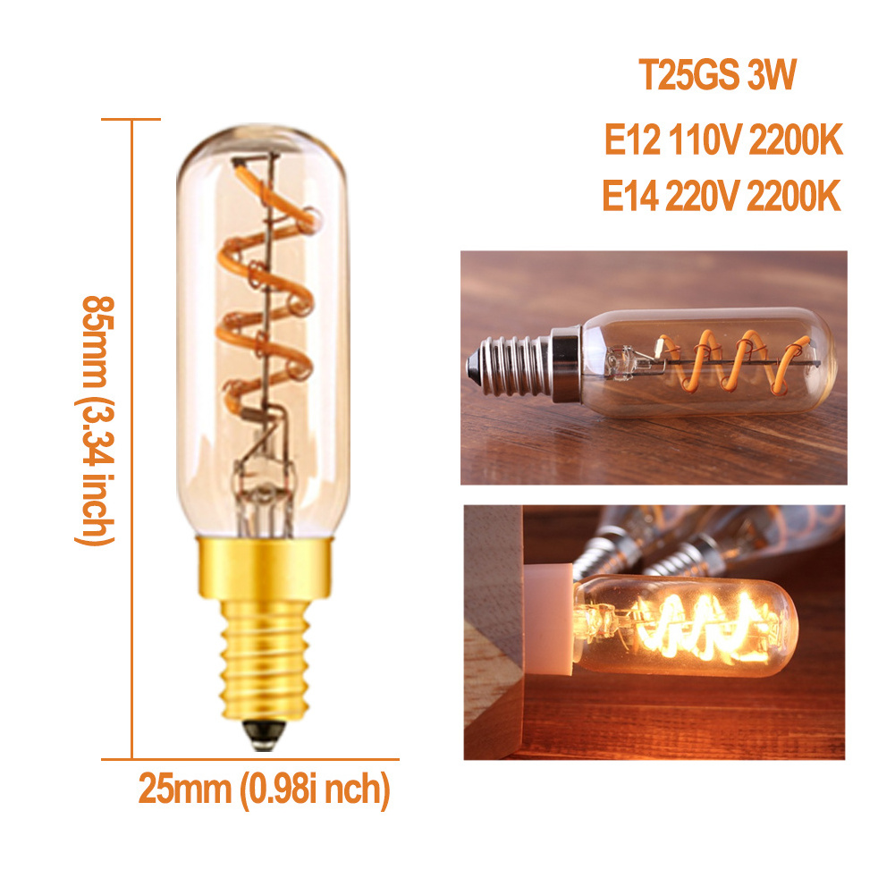 CE ROHS E12 E14 Candelabra Base Dimmable T25 C35 C32 110V 220V 3W LED Filament Bulbs for Chandelier Home Lighting