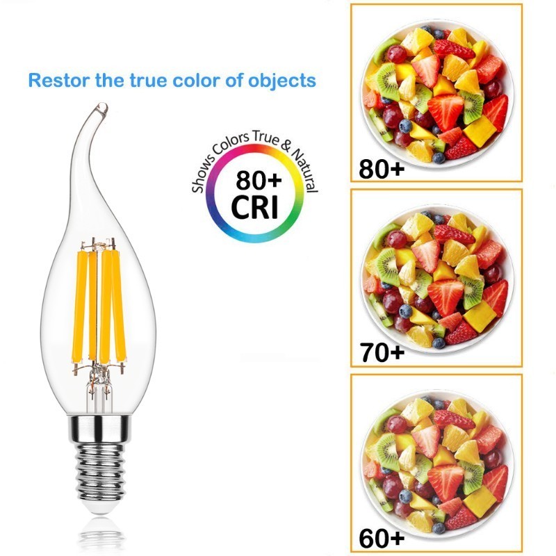 Dimmable Candelabra Led Light C35 Candle Bulb Flame Tip Shape 80W Equivalent 2700K Warm White E14 High Lumens Filament Bulb