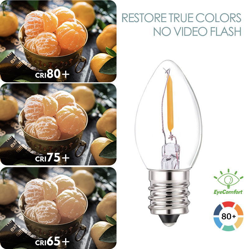 C7 LED Bulbs 0.5 Watts Filament Night Light Bulbs E12 Candelabra Clear Glass Candle Bulb Warm White 2700K Led