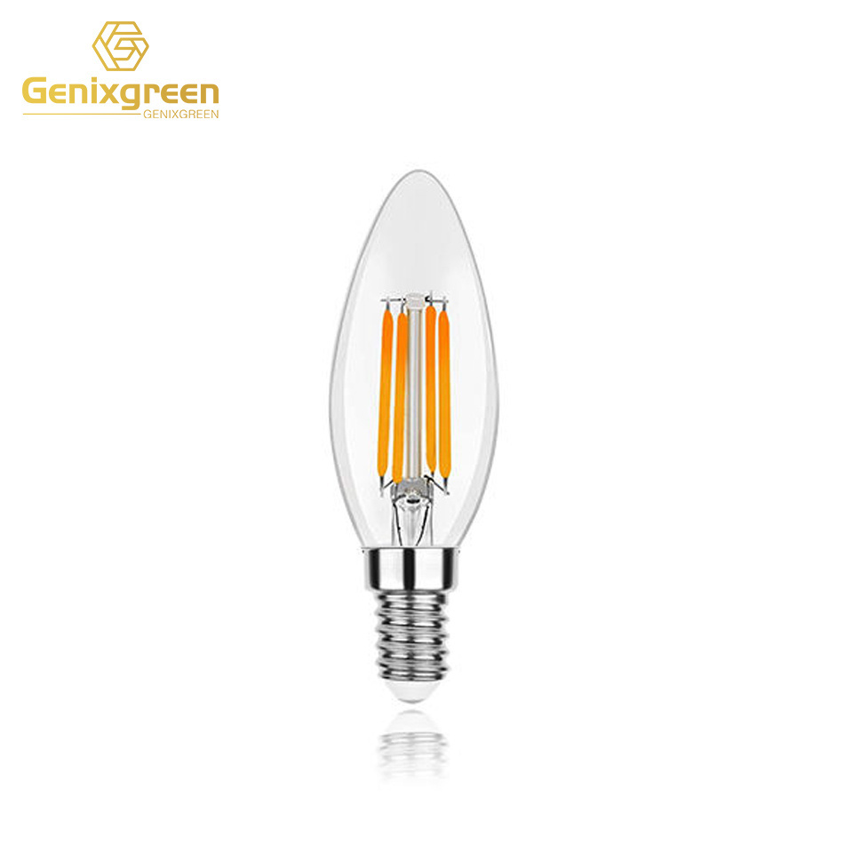 2W 4W 6W LED Filament Candle Led Light Bulb E12 E14 2700K Warm White C35 Clear Glass Dimmable Edison LED Chandelier Led Light