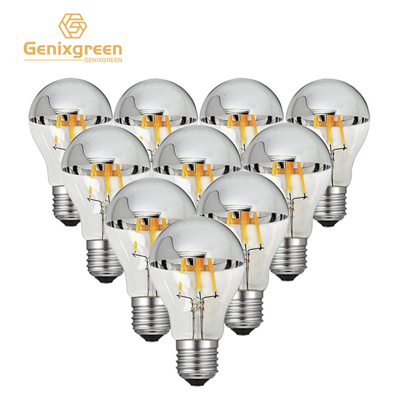 Hot Sale Dimmable Led Bulb E27 8W 220V Top Half Silver E27 4W A60 Reflector Filament Bulb Led E26 110V A19 Decorative Light Bulb