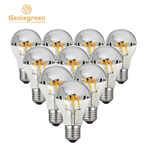 Hot Sale Dimmable Led Bulb E27 8W 220V Top Half Silver E27 4W A60 Reflector Filament Bulb Led E26 110V A19 Decorative Light Bulb