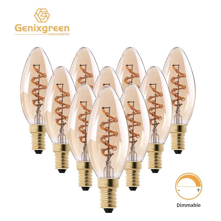 Led Bulbs Price List C35 Led Edison Candle Bulb Dimmable E14 Led Spiral Filament Light Warm Yellow 2200k 3W Ampoule Light Bulbs