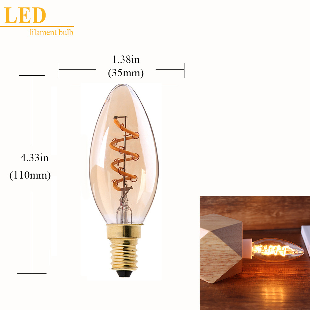 Led Bulbs Price List C35 Led Edison Candle Bulb Dimmable E14 Led Spiral Filament Light Warm Yellow 2200k 3W Ampoule Light Bulbs