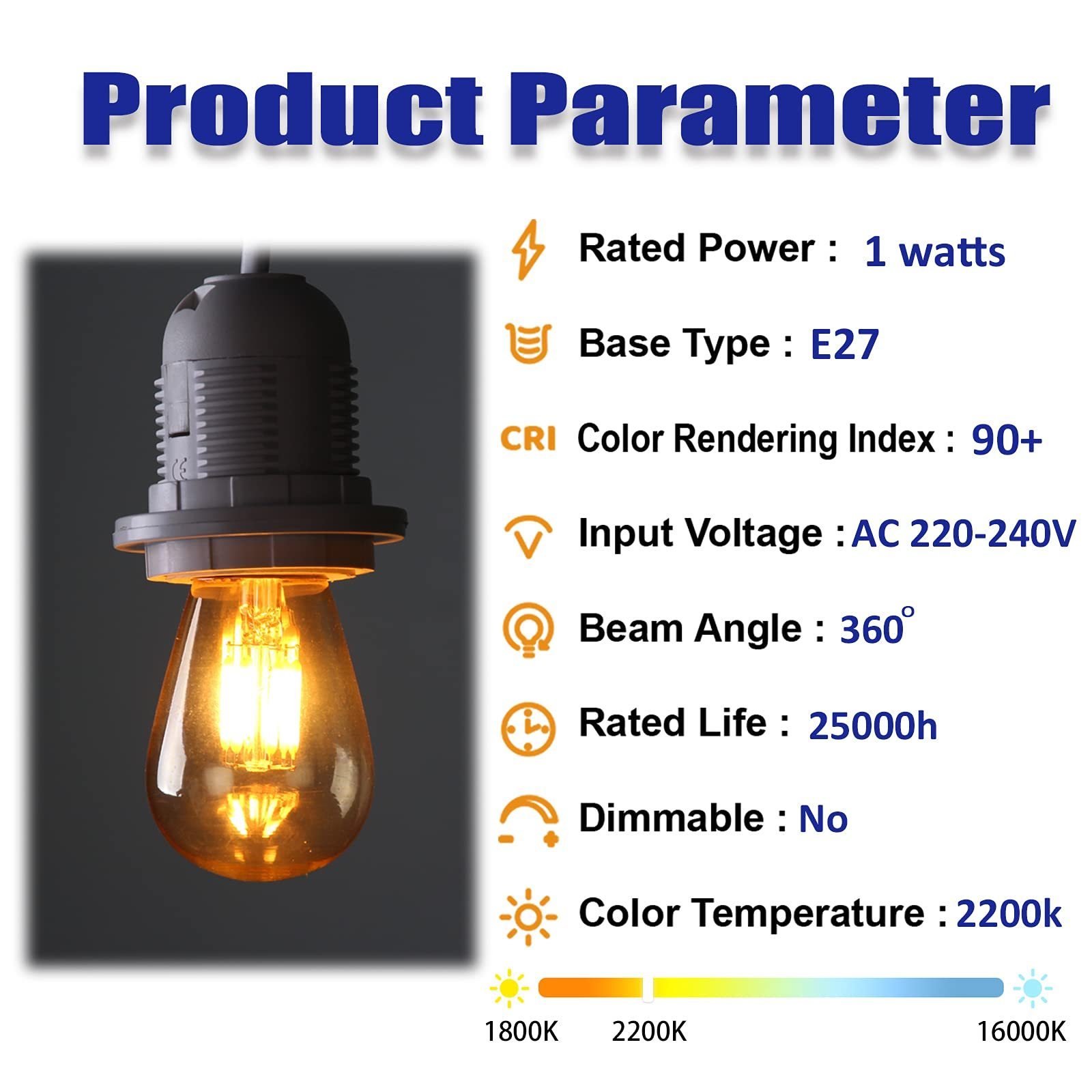 S14 1W Vintage LED Filament Bulb Amber Glass Edison ST45 Globe Light bulbs 2200K Dimmable Perfect for Party Wedding Lamp Bulb