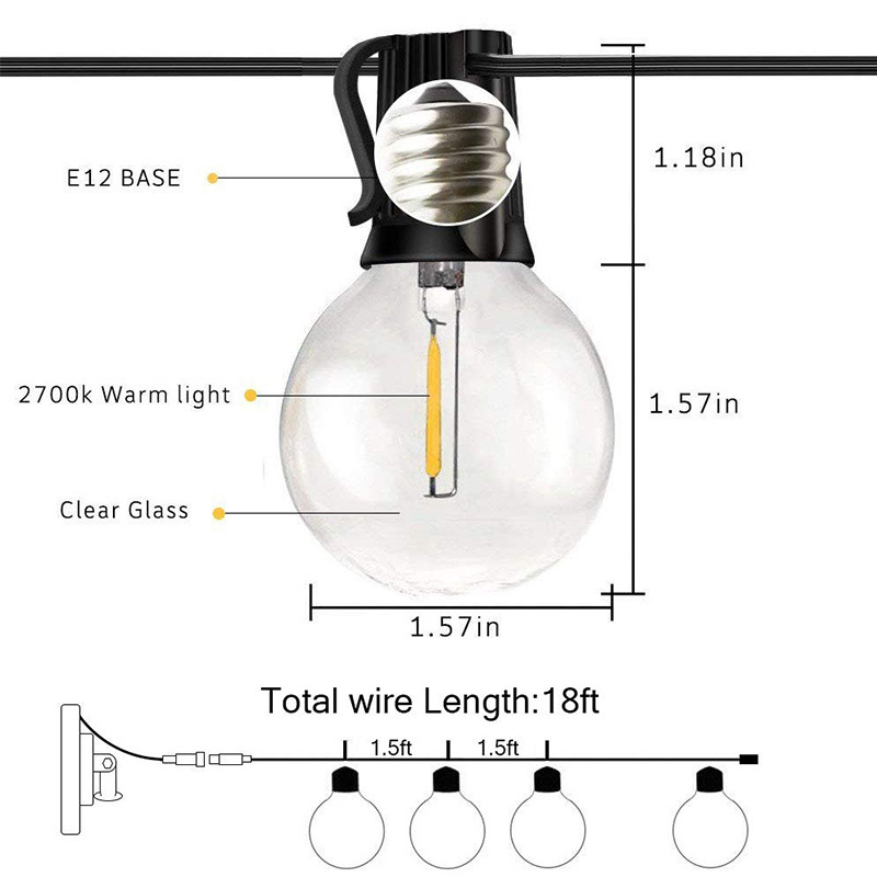 LED Filament Bulb E12 E14 Decorative G40 Solar Powered Retro String Lights for Garden Outdoor Decoration Garland Party Holiday