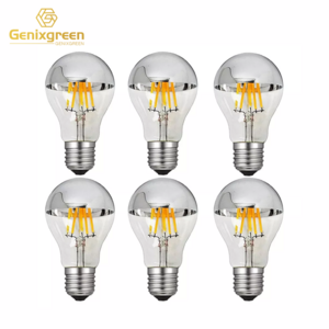 A19 A60 Vintage LED Bulb Dimmable 8W 2700K Half Chrome Light Bulb E26 E27 Base Decorative Edison Silver Mirror Reflected Light