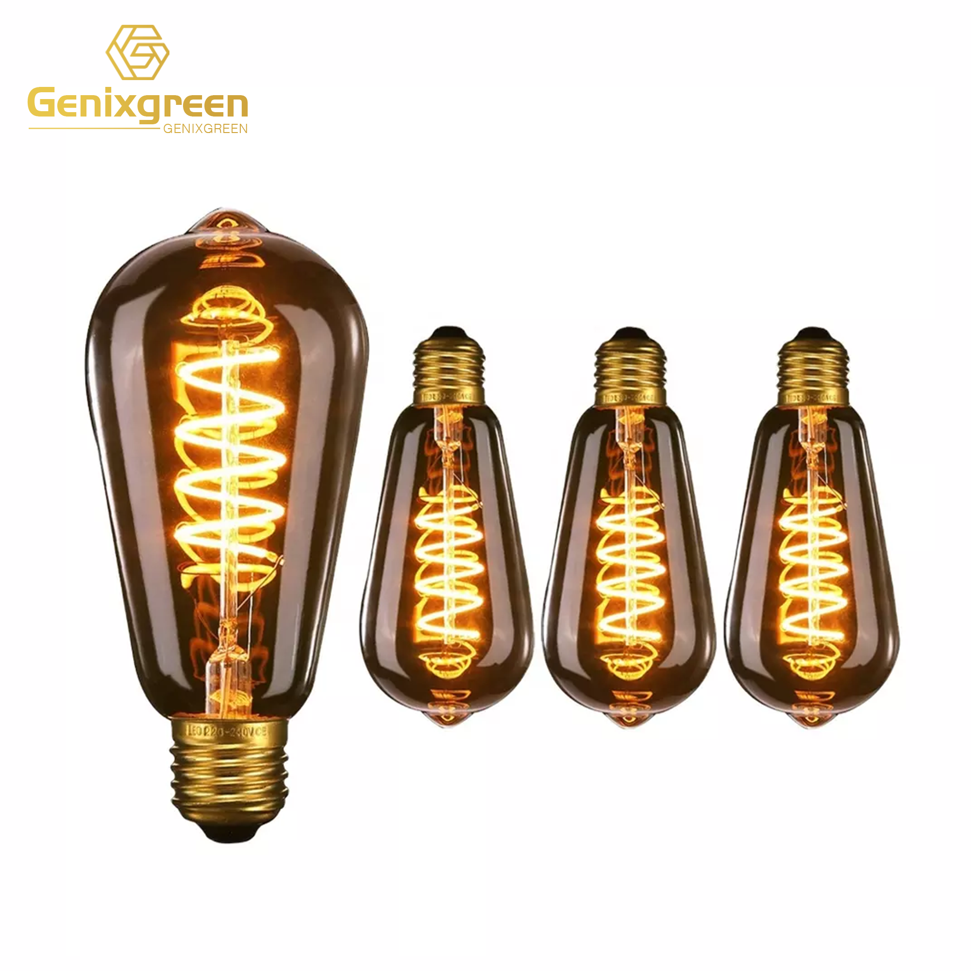 ST64 Retro Edison Spiral Filament Lamps Led Bulb Lights Glass 2200k Dimmable Decorative Globe LED Bulb E26 220V 3W E27 Amber AC