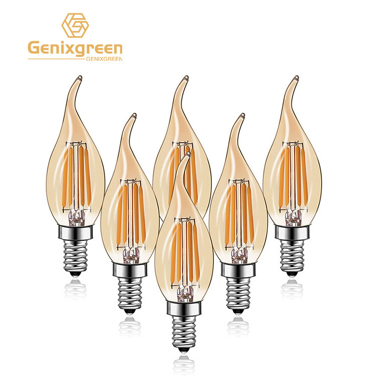 C35 Candle Bulb 4W Dimmable Led Filament Bulb E12 E14 Candelabra Base Flame Shape Bent Tip Lamps For Chandelier Light