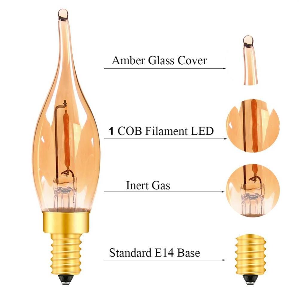 OEM ODM Led Filament Night Lamp C22T 0.5W E12 E14 110V 220V Candelabra Base Amber Glow LED Candle Lamps Decorative Bulb