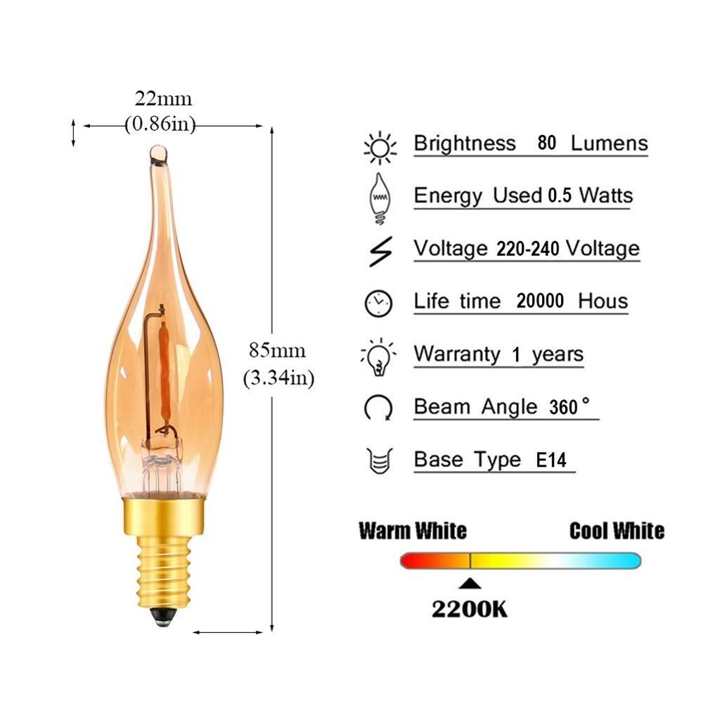 OEM ODM Led Filament Night Lamp C22T 0.5W E12 E14 110V 220V Candelabra Base Amber Glow LED Candle Lamps Decorative Bulb