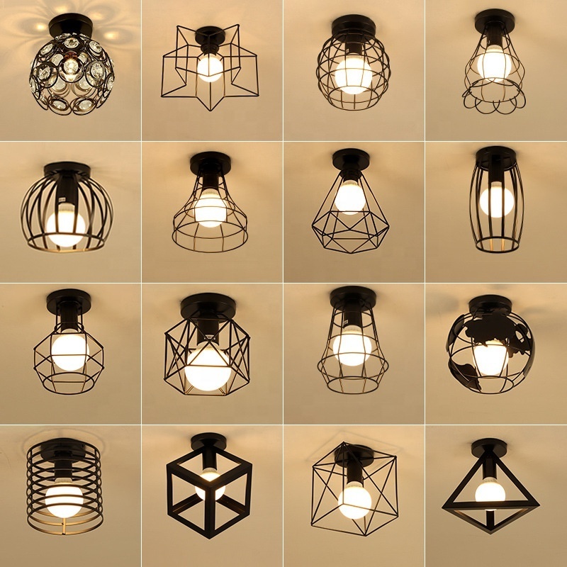 Retro Style Indoor Iron Hexagon Star Cages Small Light Fixtures Home Ceiling Decoration E27 Fitting 85-265V LED Down lights