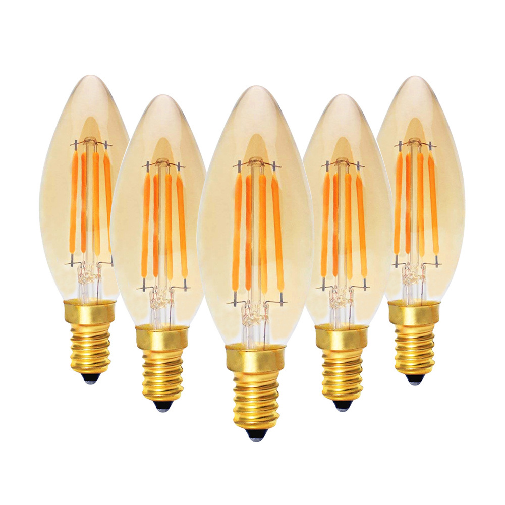 Modern Chandelier Decoration Lamp Candle Light Bulb 4W C35 2200K E14 220V Gold Tint Glass LED Filament Bulb guangdong factory