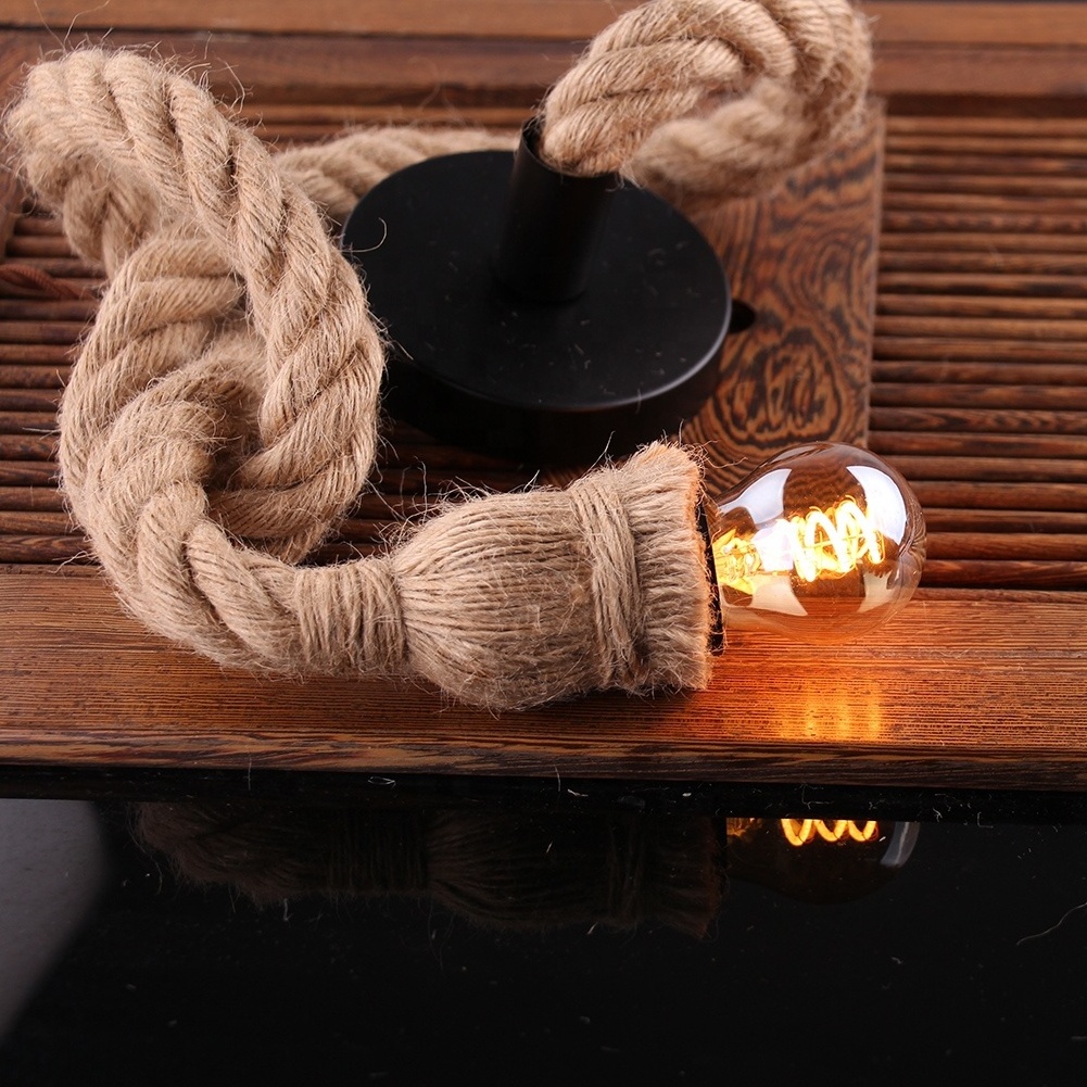 Unique Design Hemp Rope Rustic Pendant Lamp Fixture E27 Socket Ceiling Light Pendant for Bar Hotel Study room Lighting