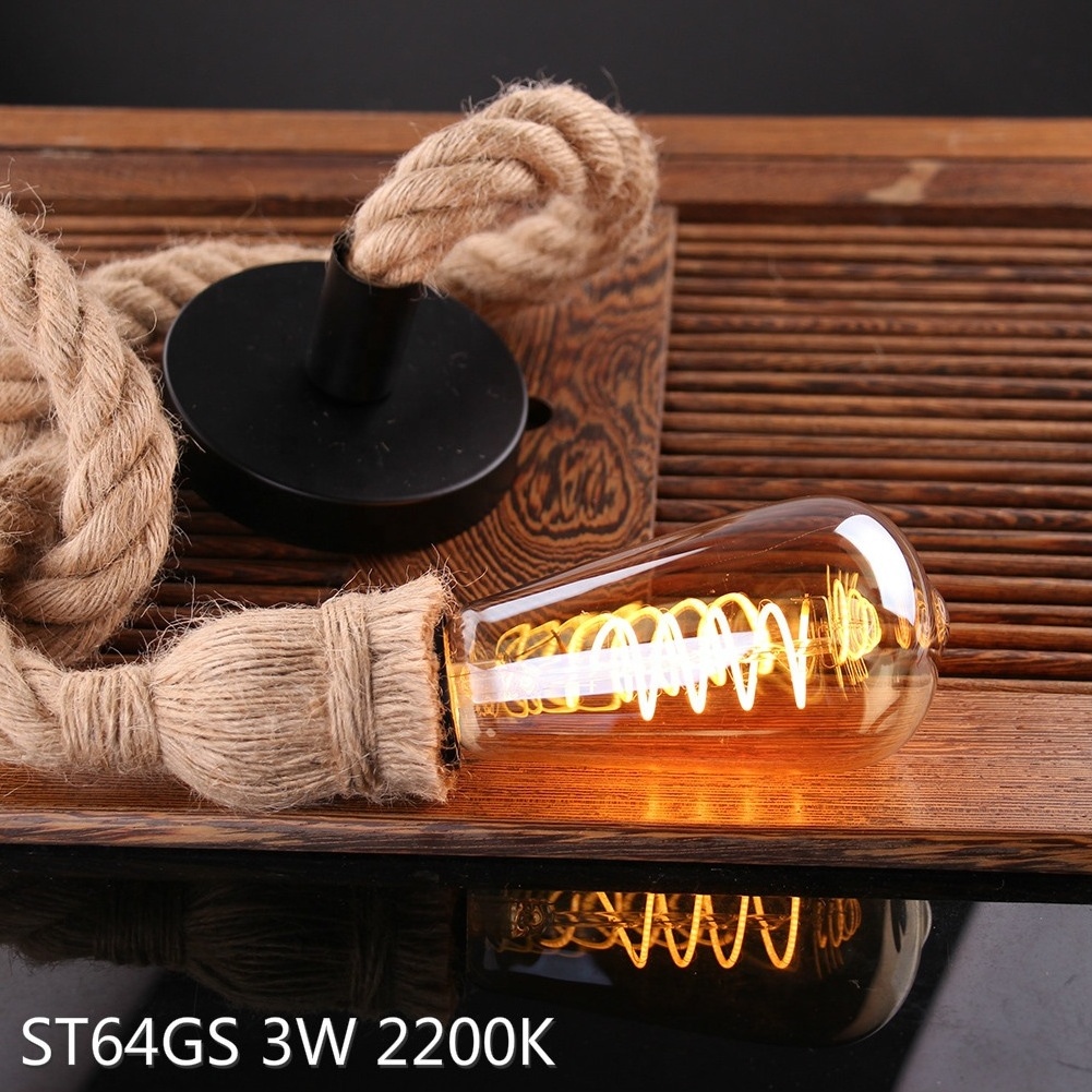 Unique Design Hemp Rope Rustic Pendant Lamp Fixture E27 Socket Ceiling Light Pendant for Bar Hotel Study room Lighting