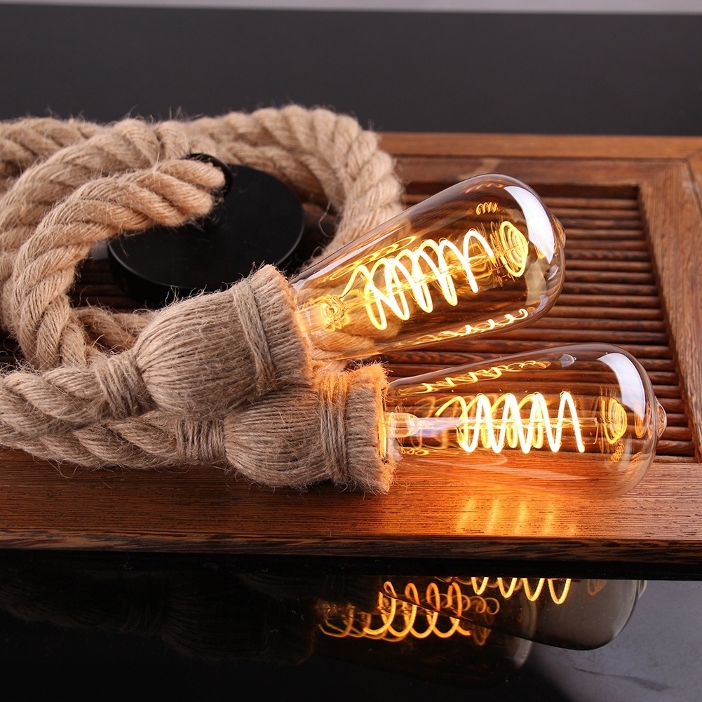 Unique Design Hemp Rope Rustic Pendant Lamp Fixture E27 Socket Ceiling Light Pendant for Bar Hotel Study room Lighting